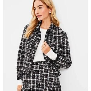 LOFT Metallic Tweed Cropped Shirt Jacket Blazer Button Up // L